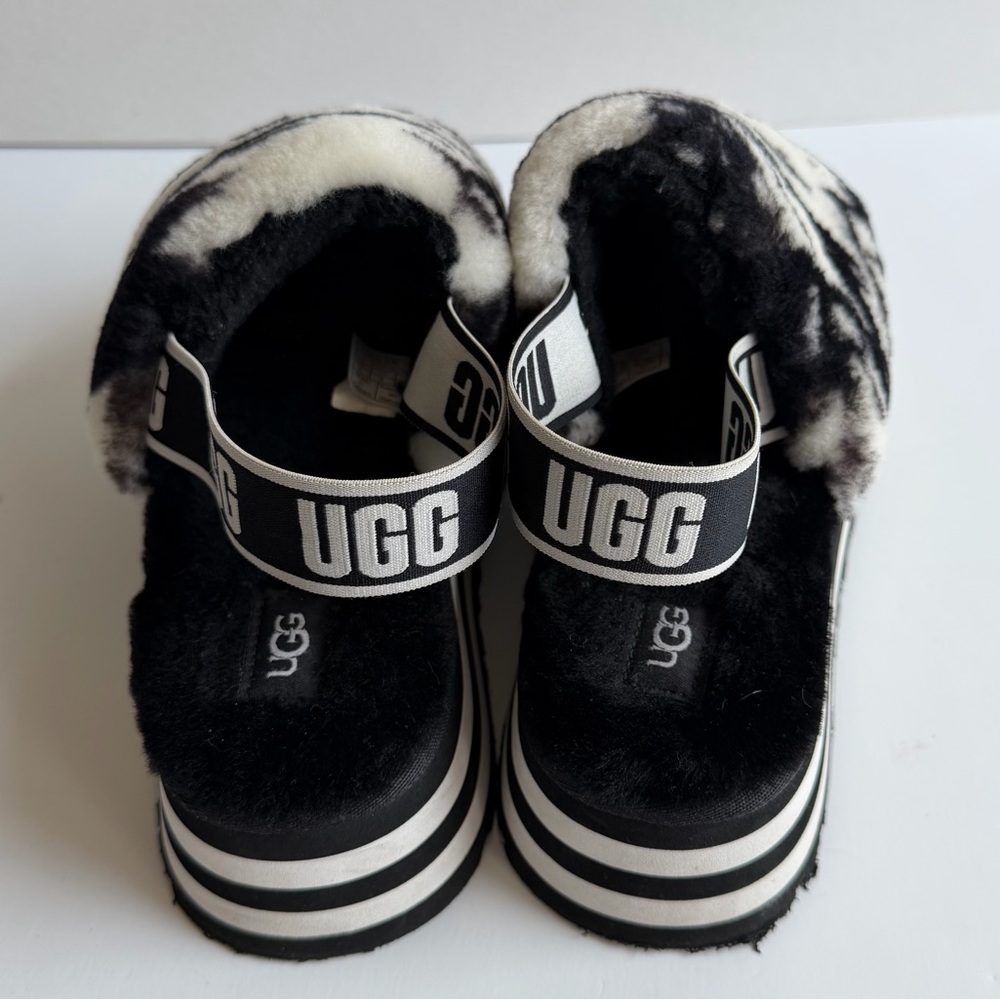 UGG Womens Platform Disco Marble Black White Slide Sandal Slipper Wool Size 8 - Picture 4 of 11